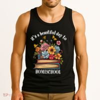 Its A Beautiful Day To Homeschool Books Flowers Butterflies Tank Top thumb 3