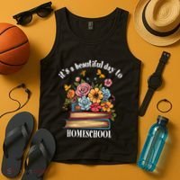 Its A Beautiful Day To Homeschool Books Flowers Butterflies Tank Top thumb 4