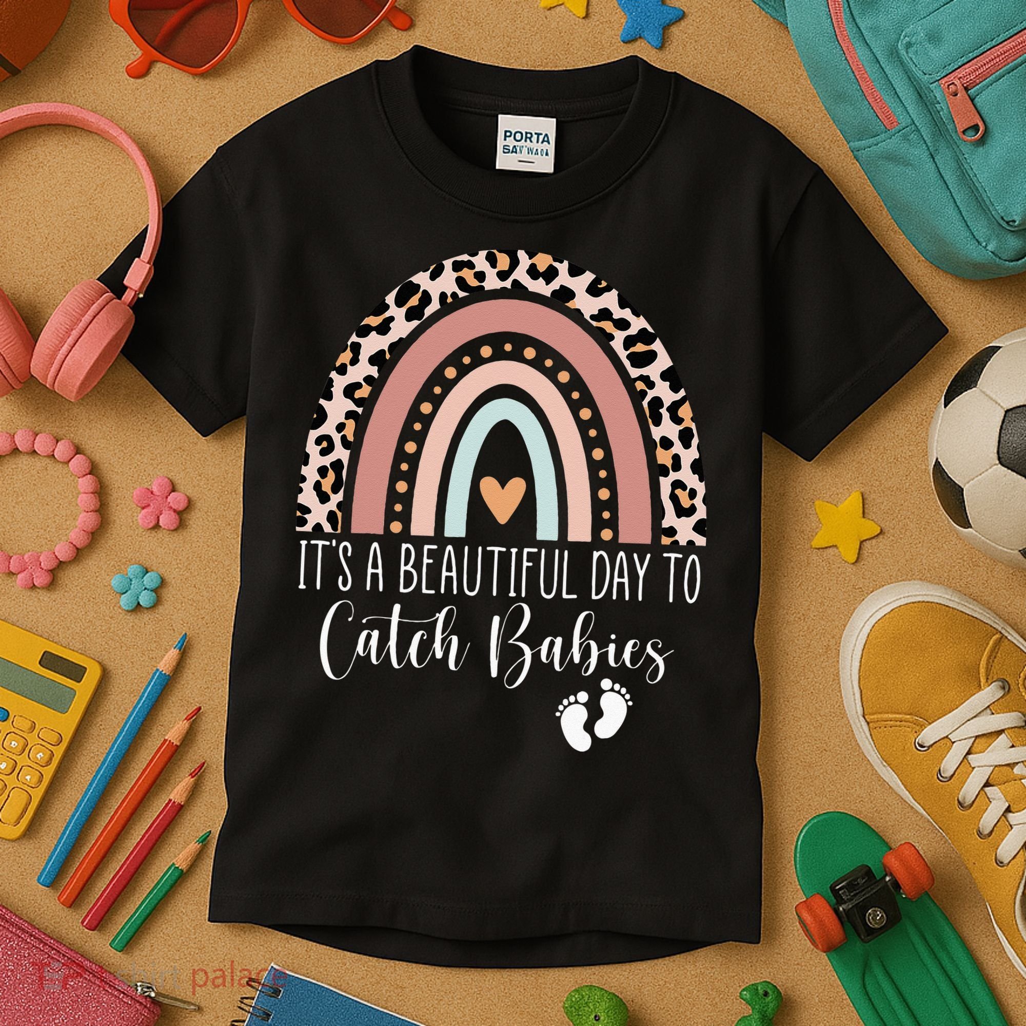 Its A Beautiful Day To Catch Babies Midwife LD Nurse Rainbow Kids T-Shirt