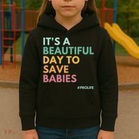It's A Beautiful Day To Save Babies Pro Life Kids Hoodie thumb 3