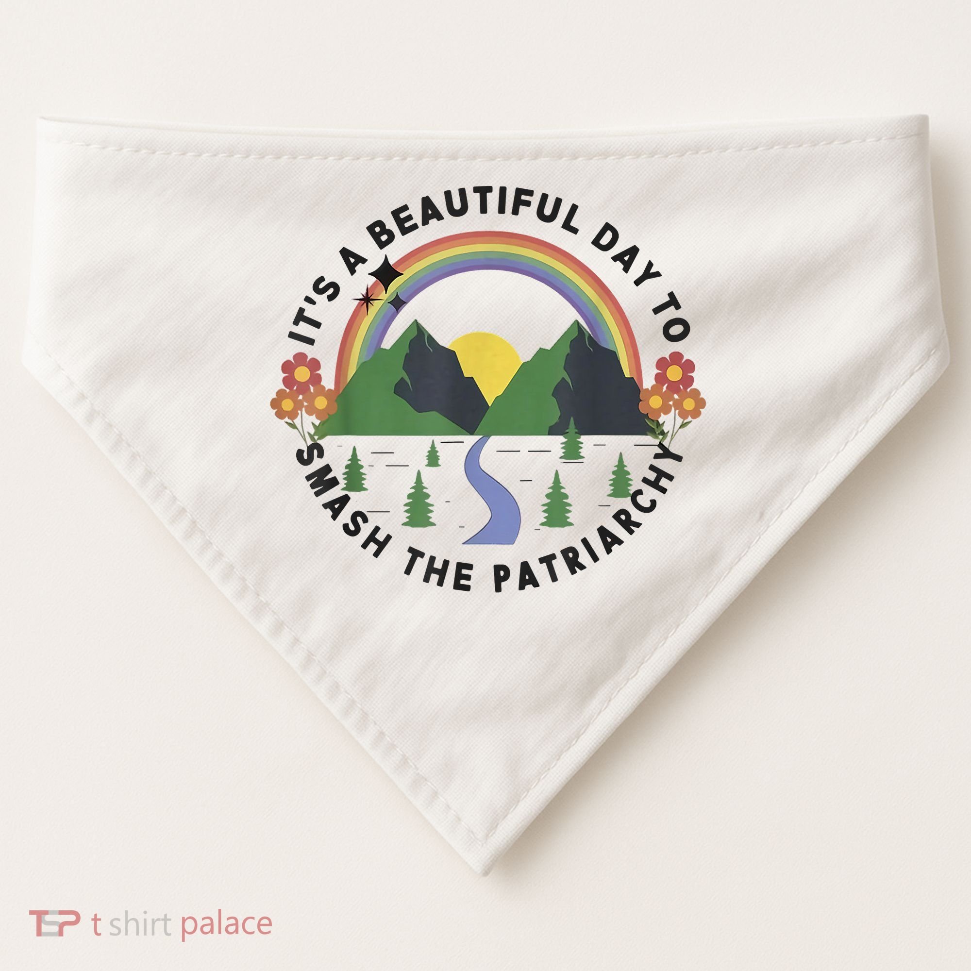 It's A Beautiful Day To Smash The Patriarchy Retro Feminism USA-Made Doggie Bandana