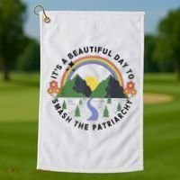 It's A Beautiful Day To Smash The Patriarchy Retro Feminism Golf Towel thumb 1