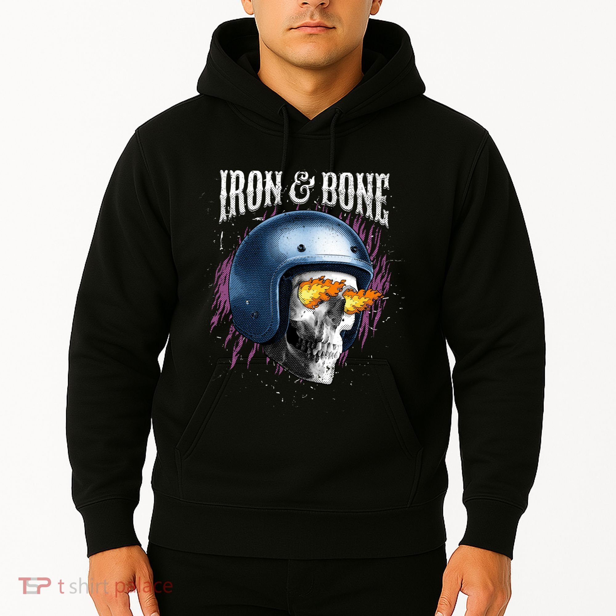 Iron And Bone Skull Biker Flame Hoodie