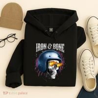 Iron And Bone Skull Biker Flame Hoodie thumb 4