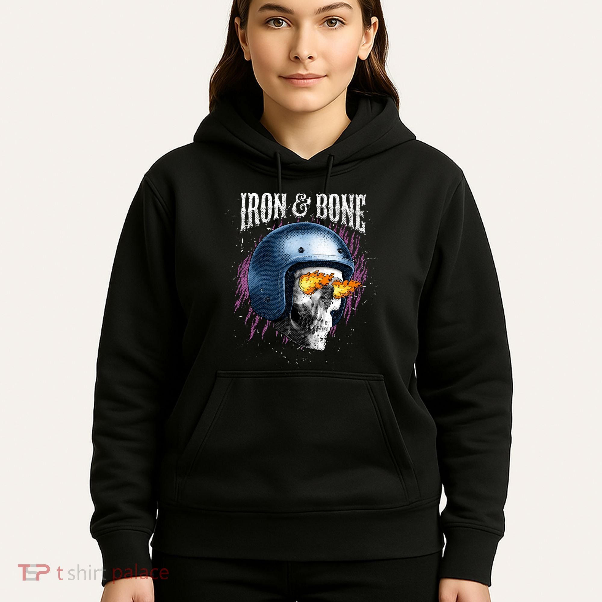 Iron And Bone Skull Biker Flame Hoodie
