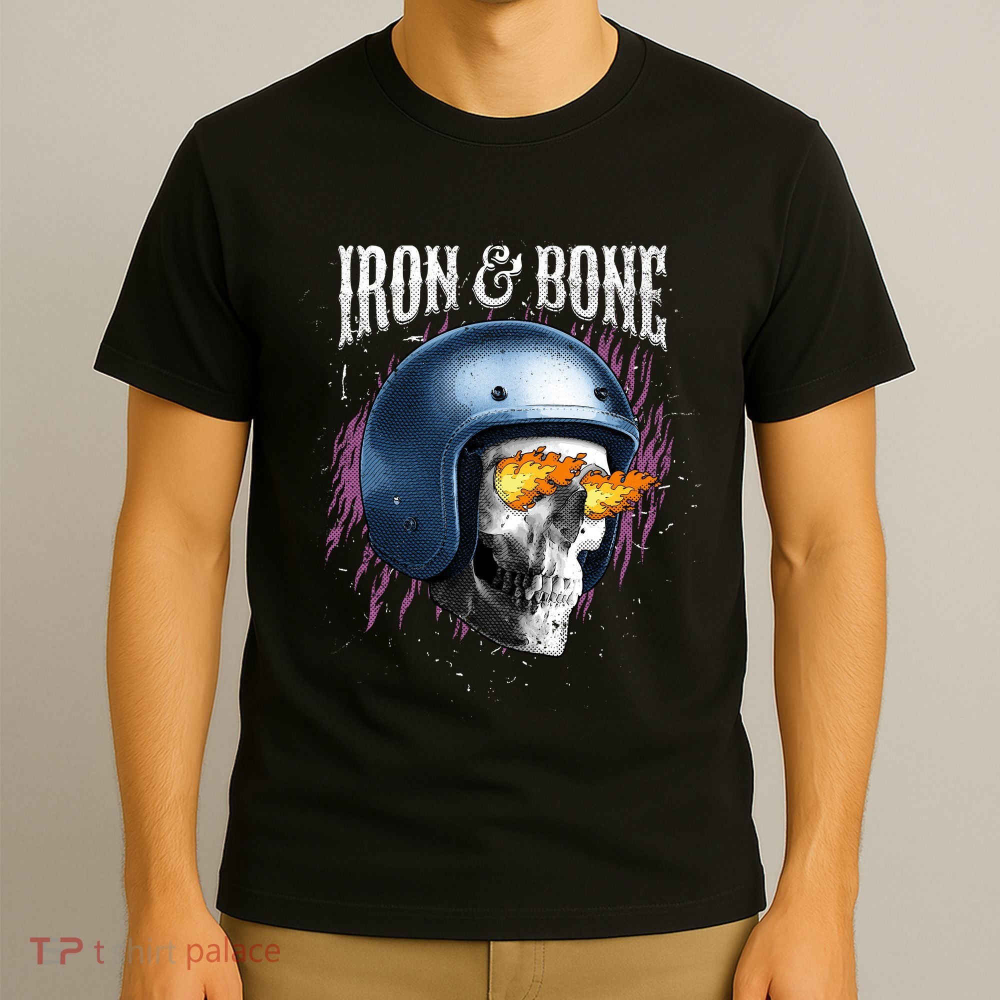 Iron And Bone Skull Biker Flame T-Shirt