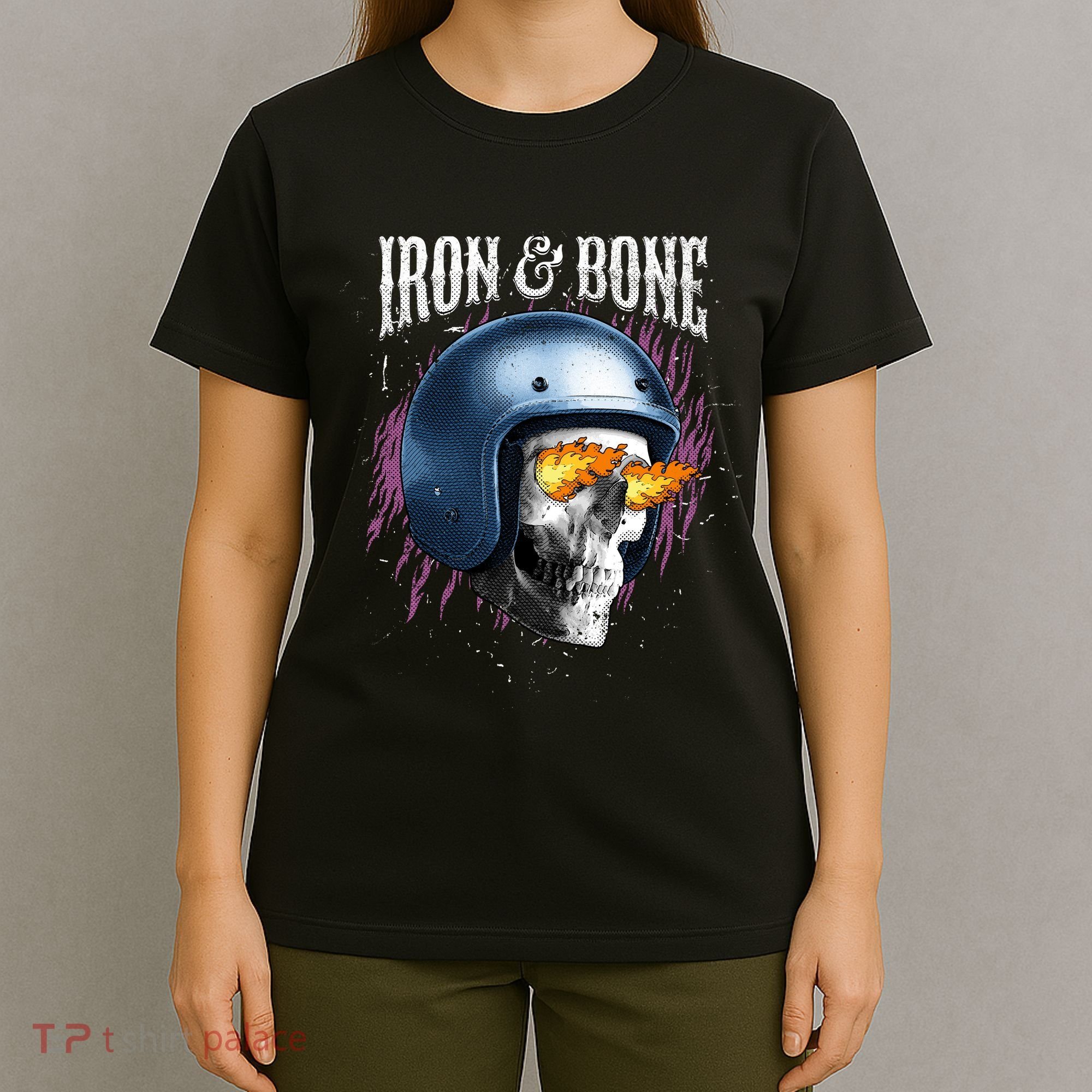 Iron And Bone Skull Biker Flame T-Shirt