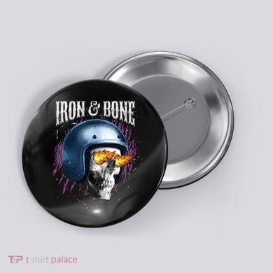 Iron And Bone Skull Biker Flame Button