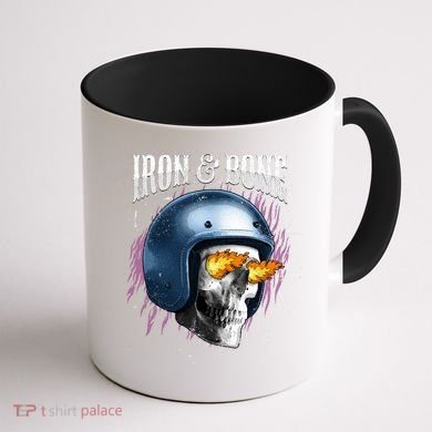 Iron And Bone Skull Biker Flame Coffee Mug back