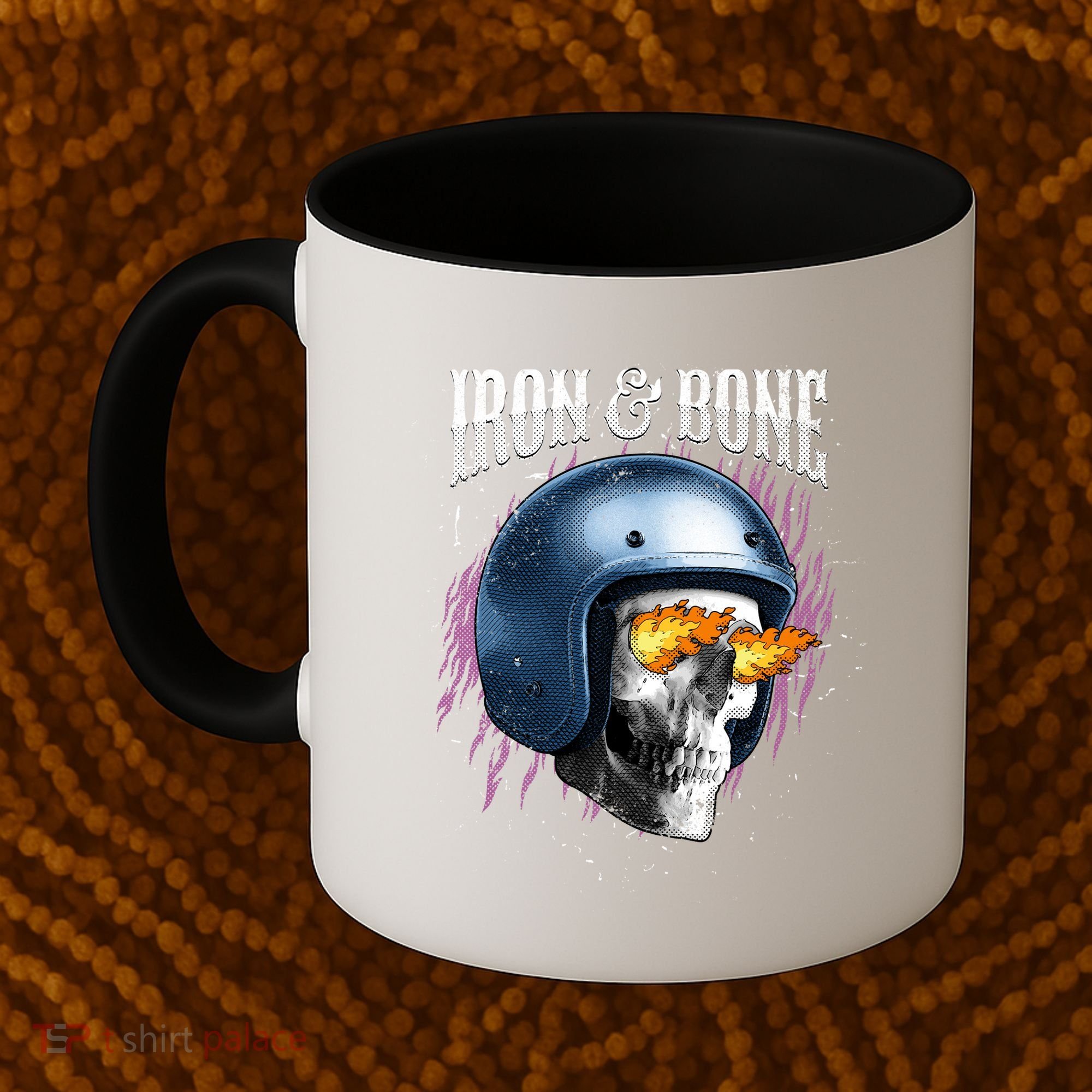 Iron And Bone Skull Biker Flame Coffee Mug