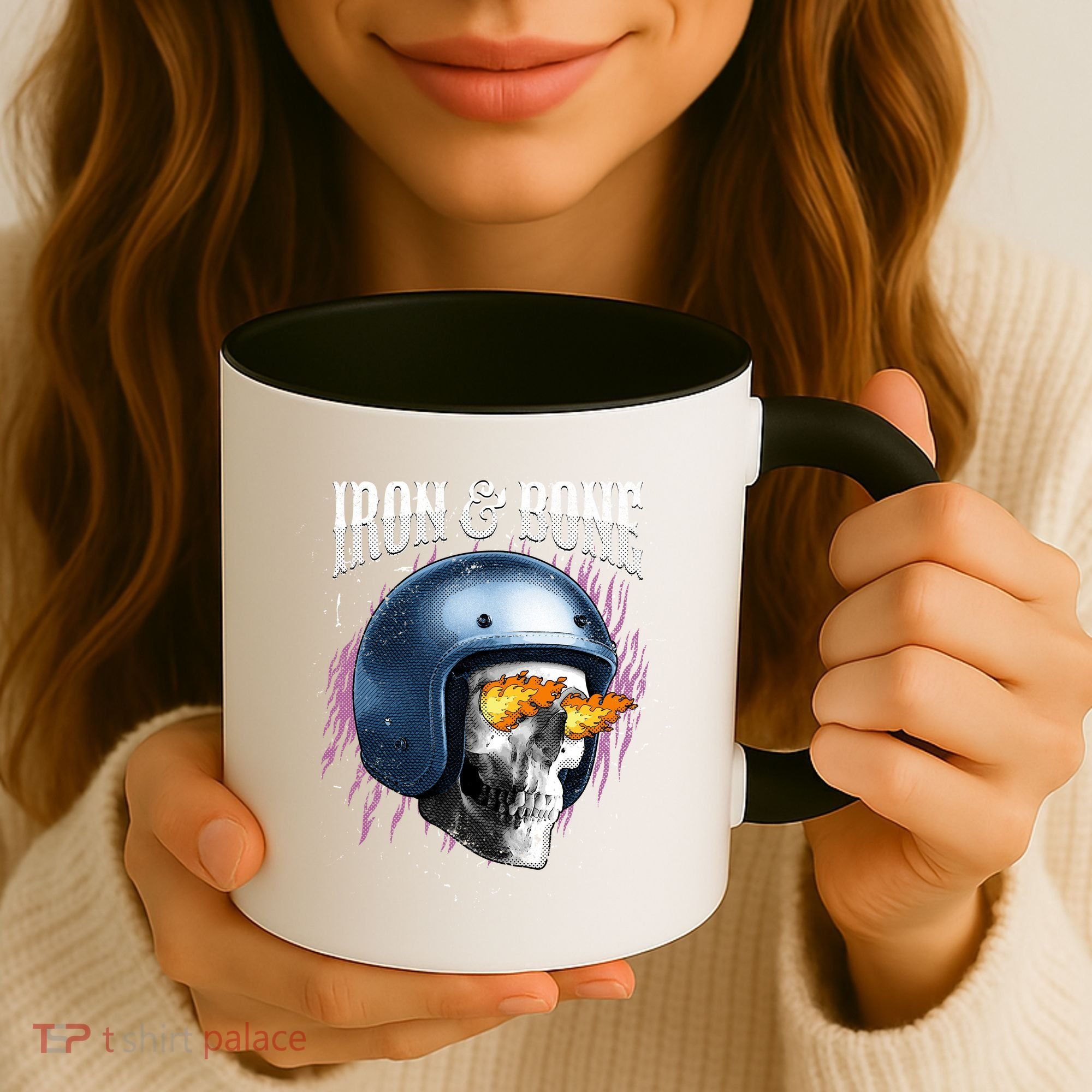 Iron And Bone Skull Biker Flame Coffee Mug