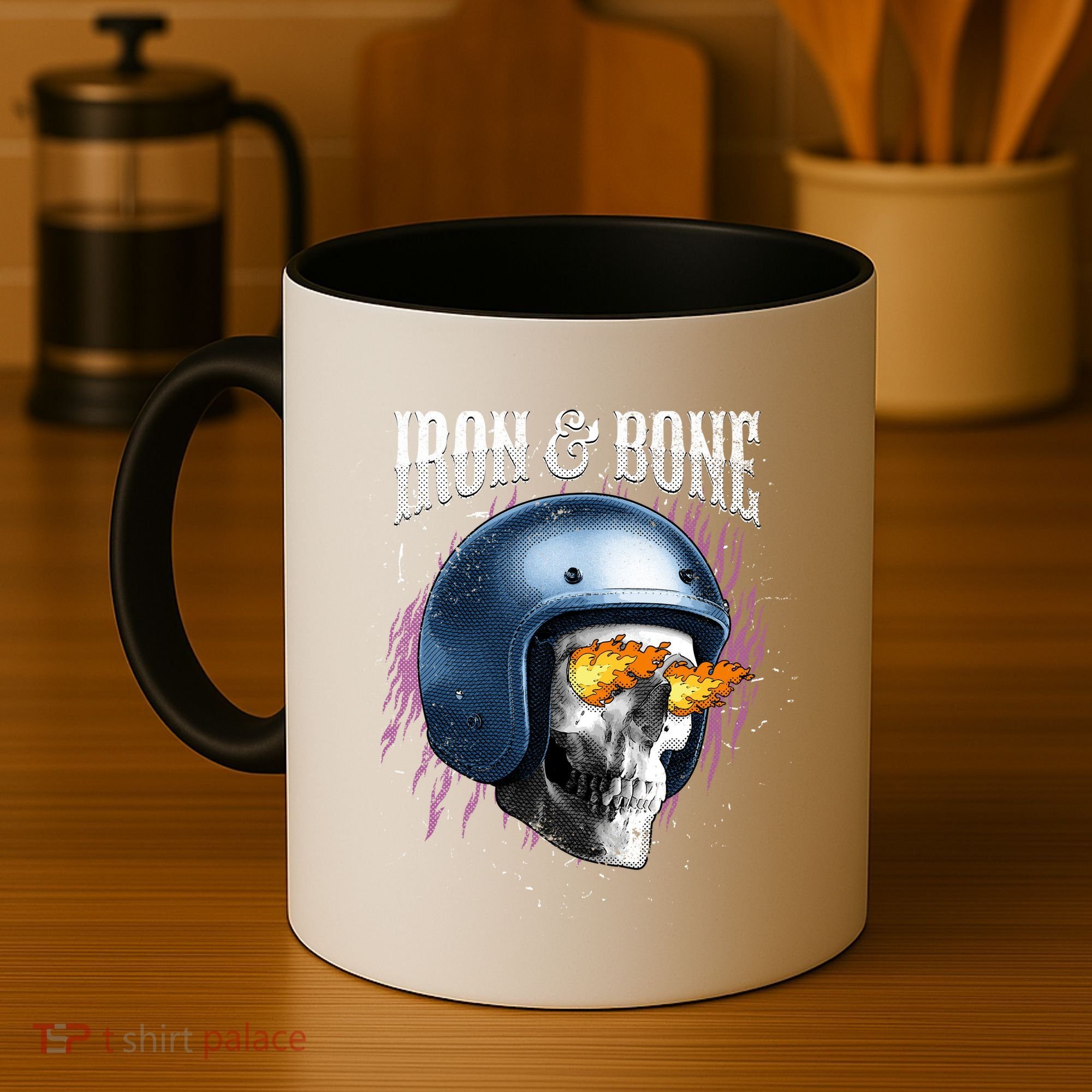 Iron And Bone Skull Biker Flame Coffee Mug