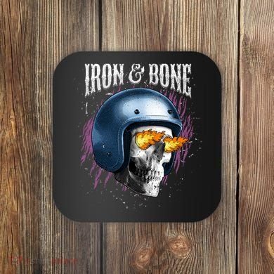 Iron And Bone Skull Biker Flame Coaster