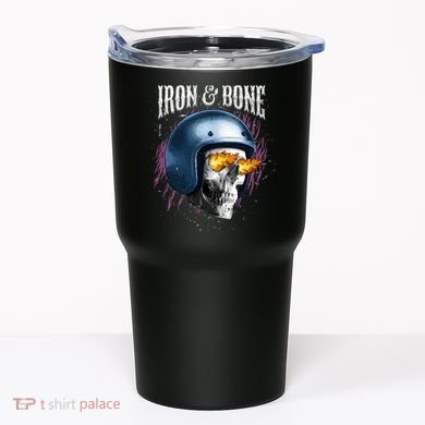 Iron And Bone Skull Biker Flame Tumbler