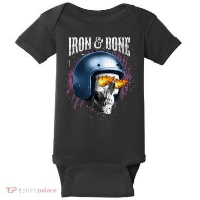 Iron And Bone Skull Biker Flame Baby Bodysuit