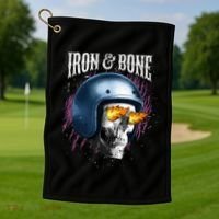 Iron And Bone Skull Biker Flame Golf Towel thumb 1