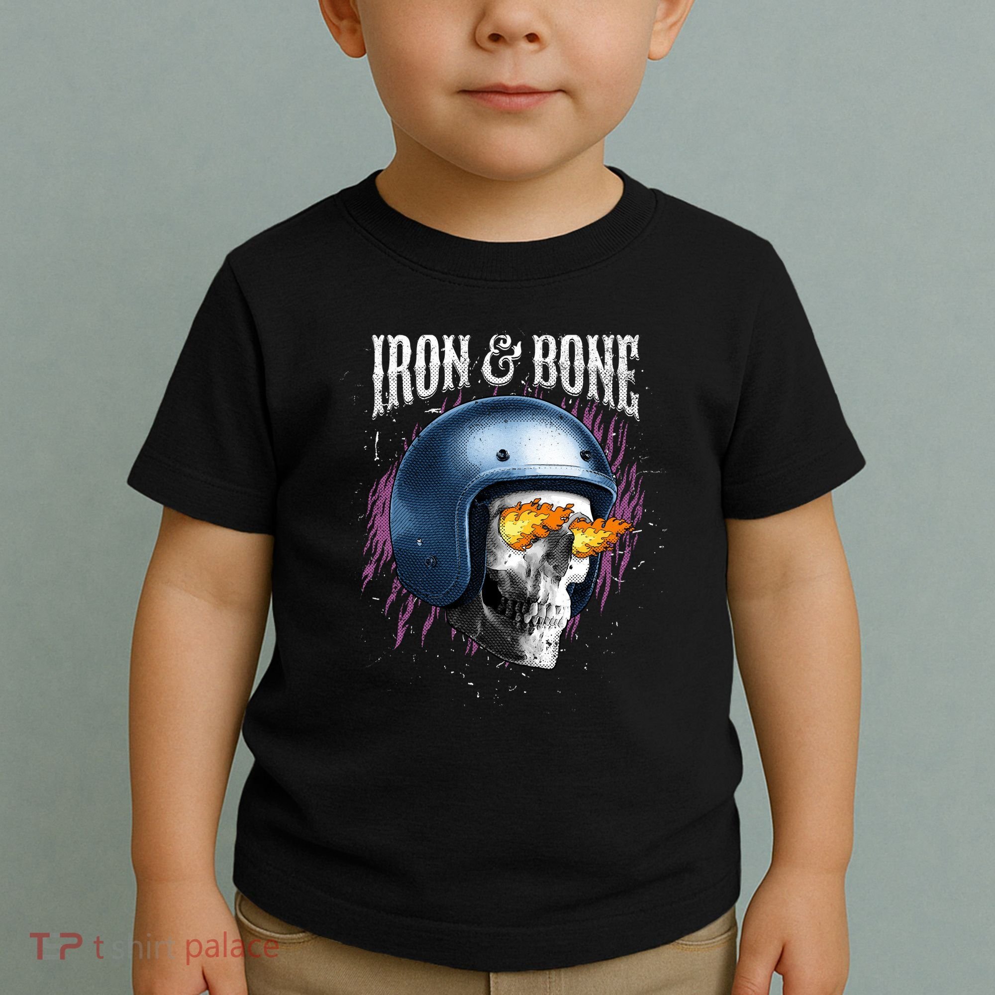 Iron And Bone Skull Biker Flame Toddler T-Shirt