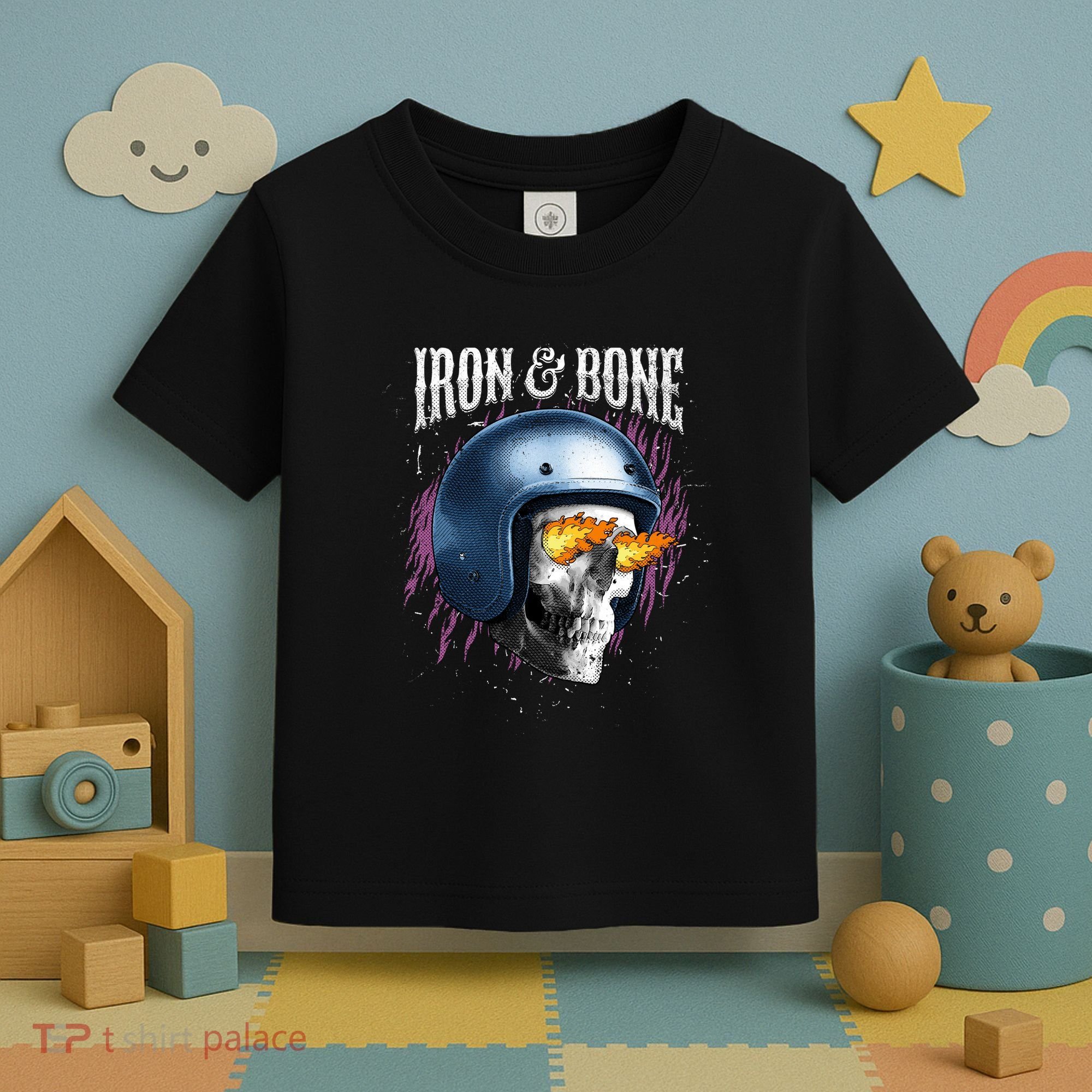 Iron And Bone Skull Biker Flame Toddler T-Shirt