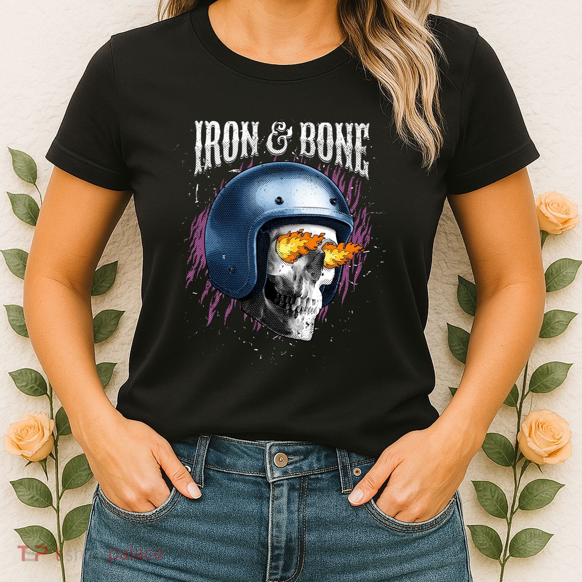 Iron And Bone Skull Biker Flame Women's T-Shirt