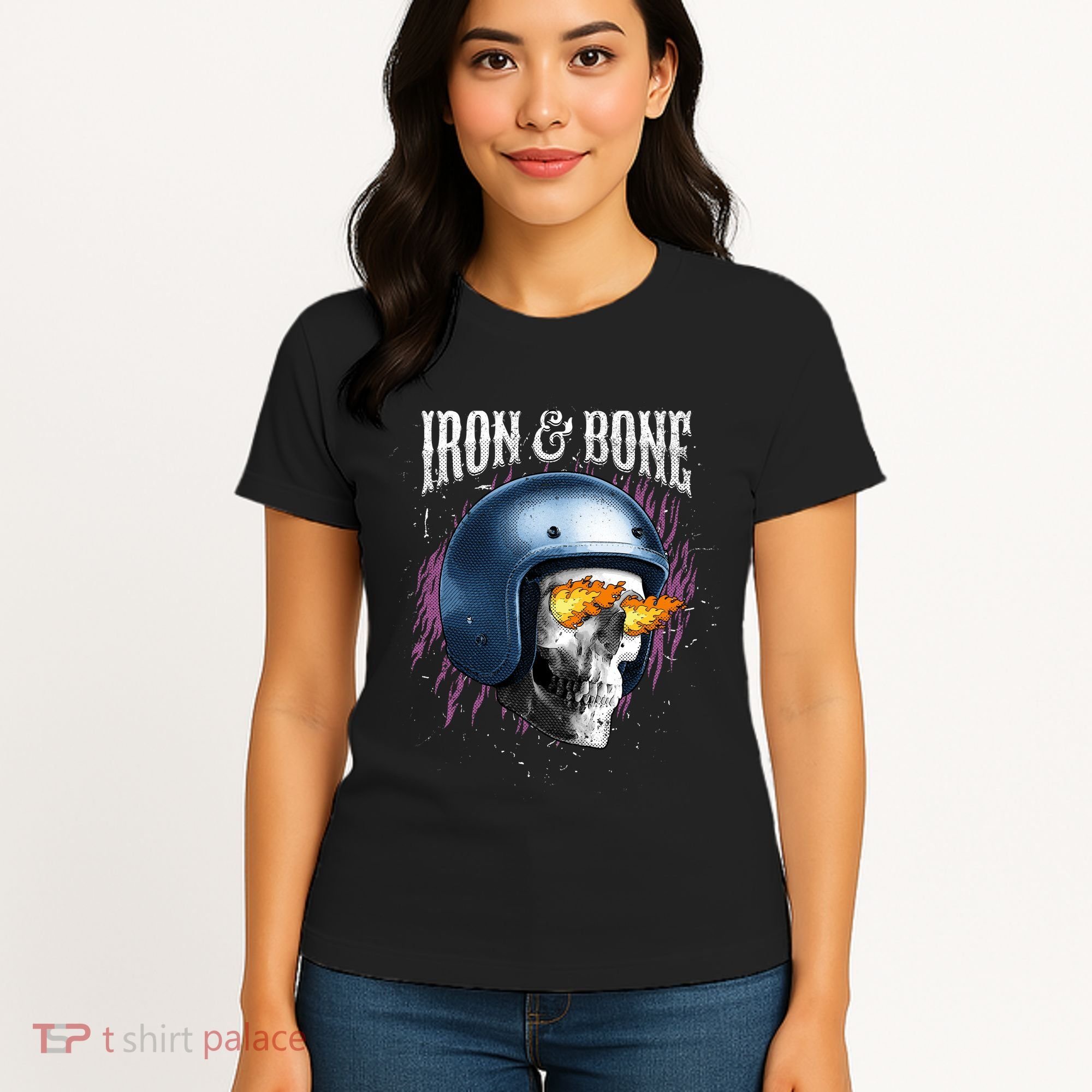 Iron And Bone Skull Biker Flame Women's T-Shirt