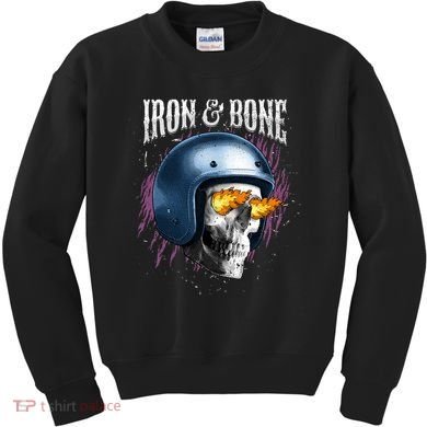 Iron And Bone Skull Biker Flame Kids Sweatshirt