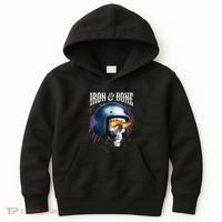 Iron And Bone Skull Biker Flame Kids Hoodie thumb 0