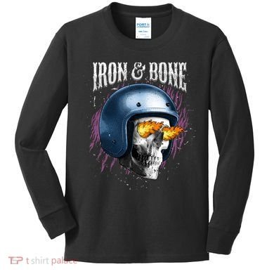 Iron And Bone Skull Biker Flame Kids Long Sleeve Shirt
