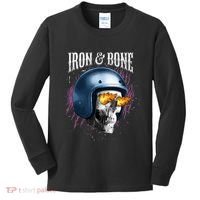 Iron And Bone Skull Biker Flame Kids Long Sleeve Shirt thumb 0