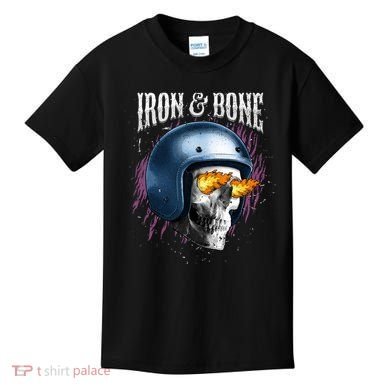 Iron And Bone Skull Biker Flame Kids T-Shirt