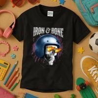 Iron And Bone Skull Biker Flame Kids T-Shirt thumb 3