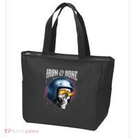 Iron And Bone Skull Biker Flame Tote Bag thumb 3