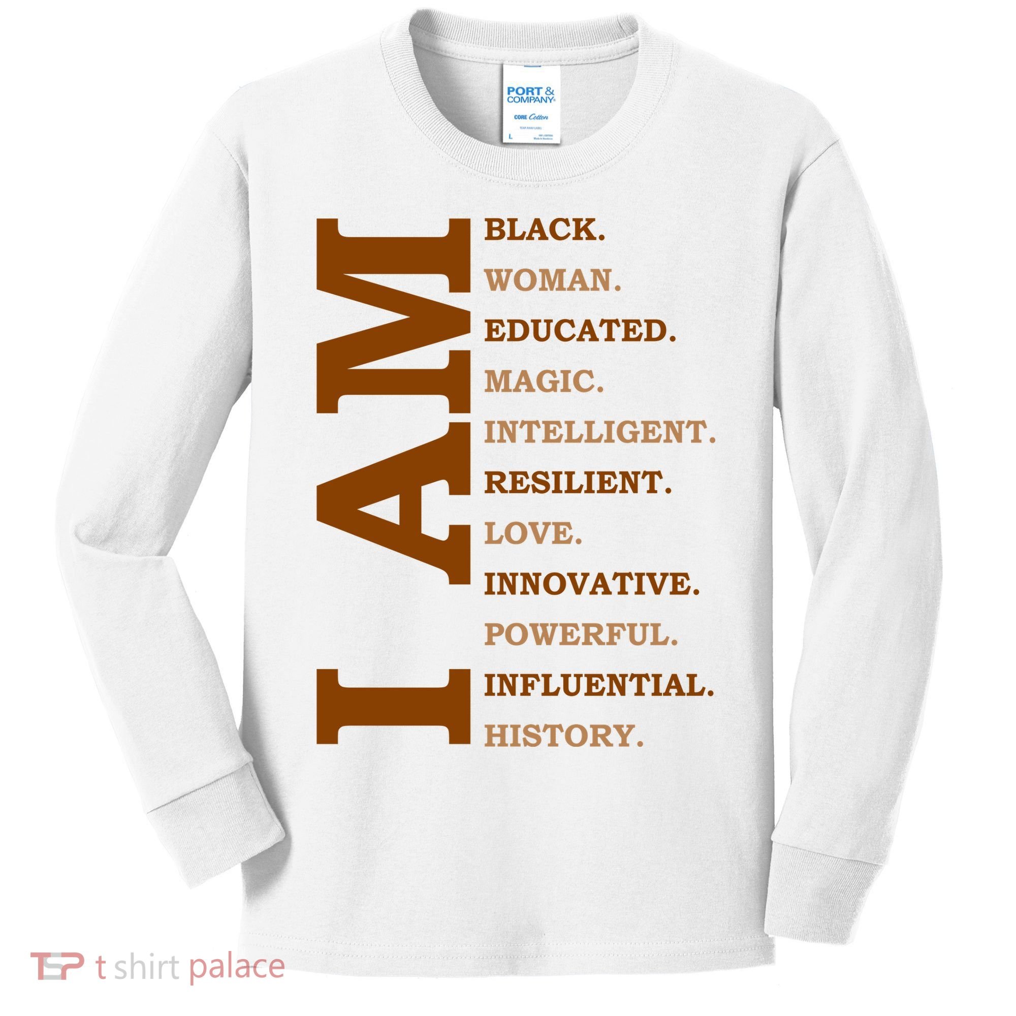I Am Black Powerful Pride Quote Kids Long Sleeve Shirt