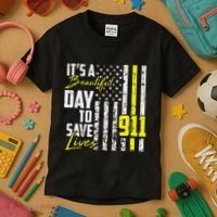 Its A Beautiful Day To Save Lives 911 Dispatcher Operator Kids T-Shirt thumb 3