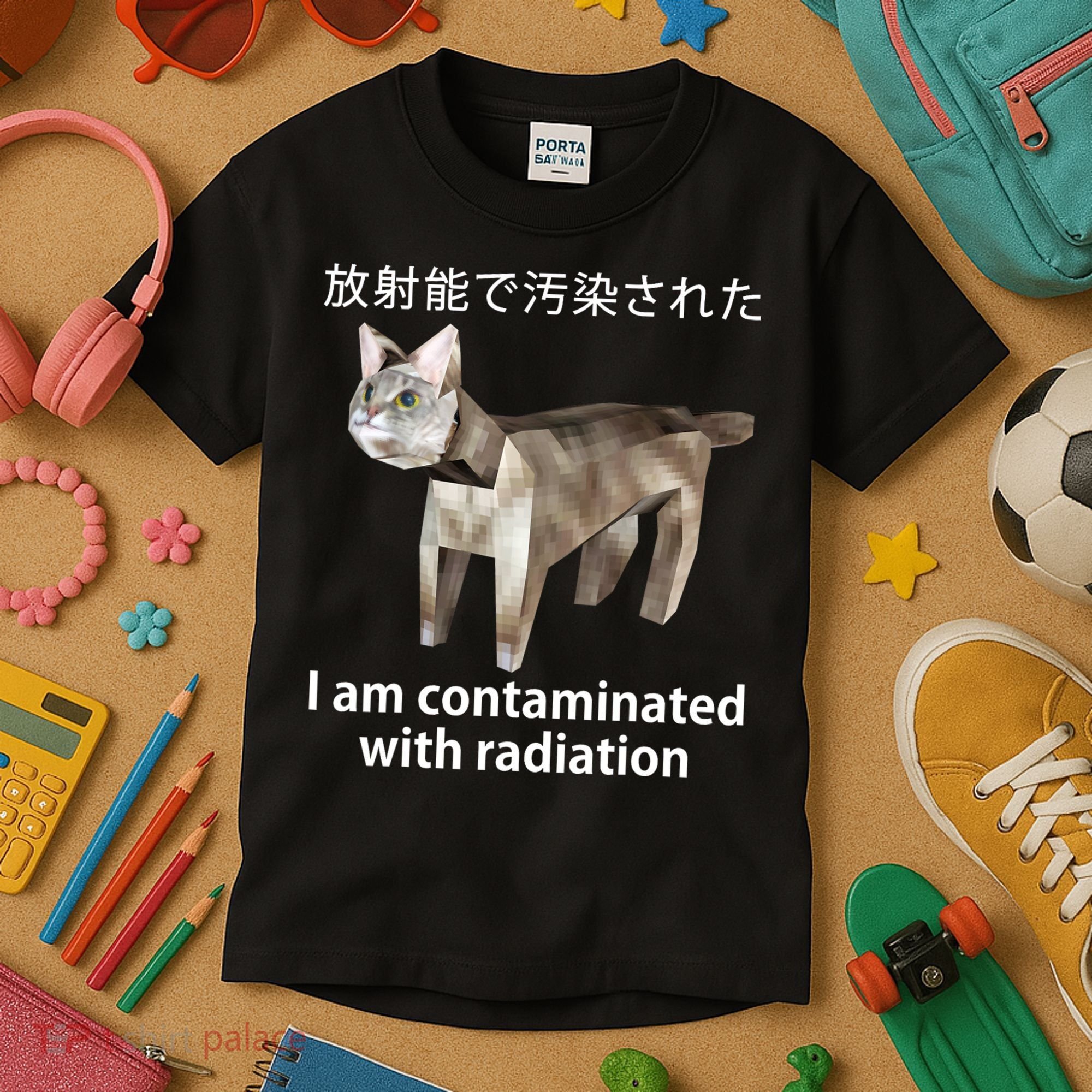 I Am Contaminated With Radiation Japanese Cat Kids T-Shirt