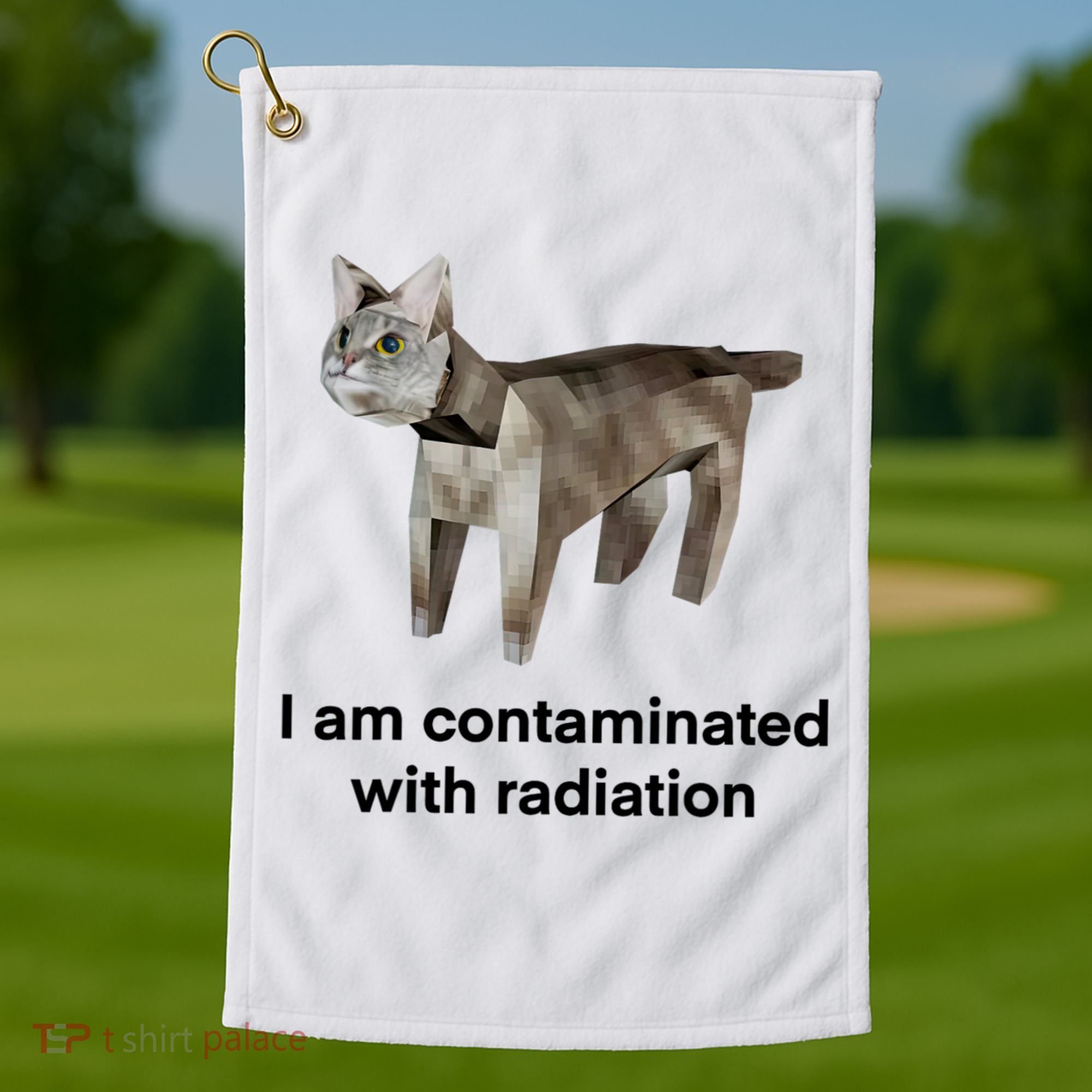 I Am Contaminated With Radiation Funny Ironic Cat Meme Golf Towel