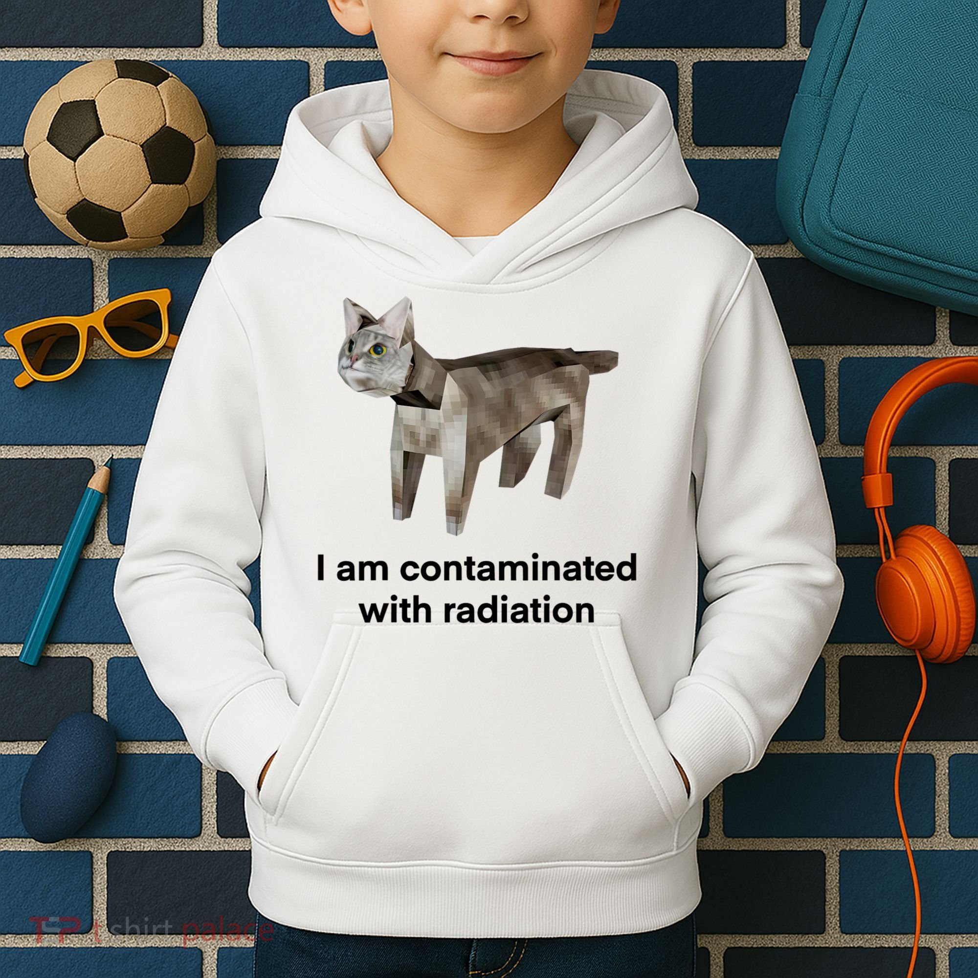 I Am Contaminated With Radiation Funny Ironic Cat Meme Kids Hoodie