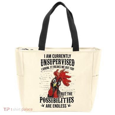 I Am Currently Unsupervised I Know It Chicken Farmer Gift Tote Bag