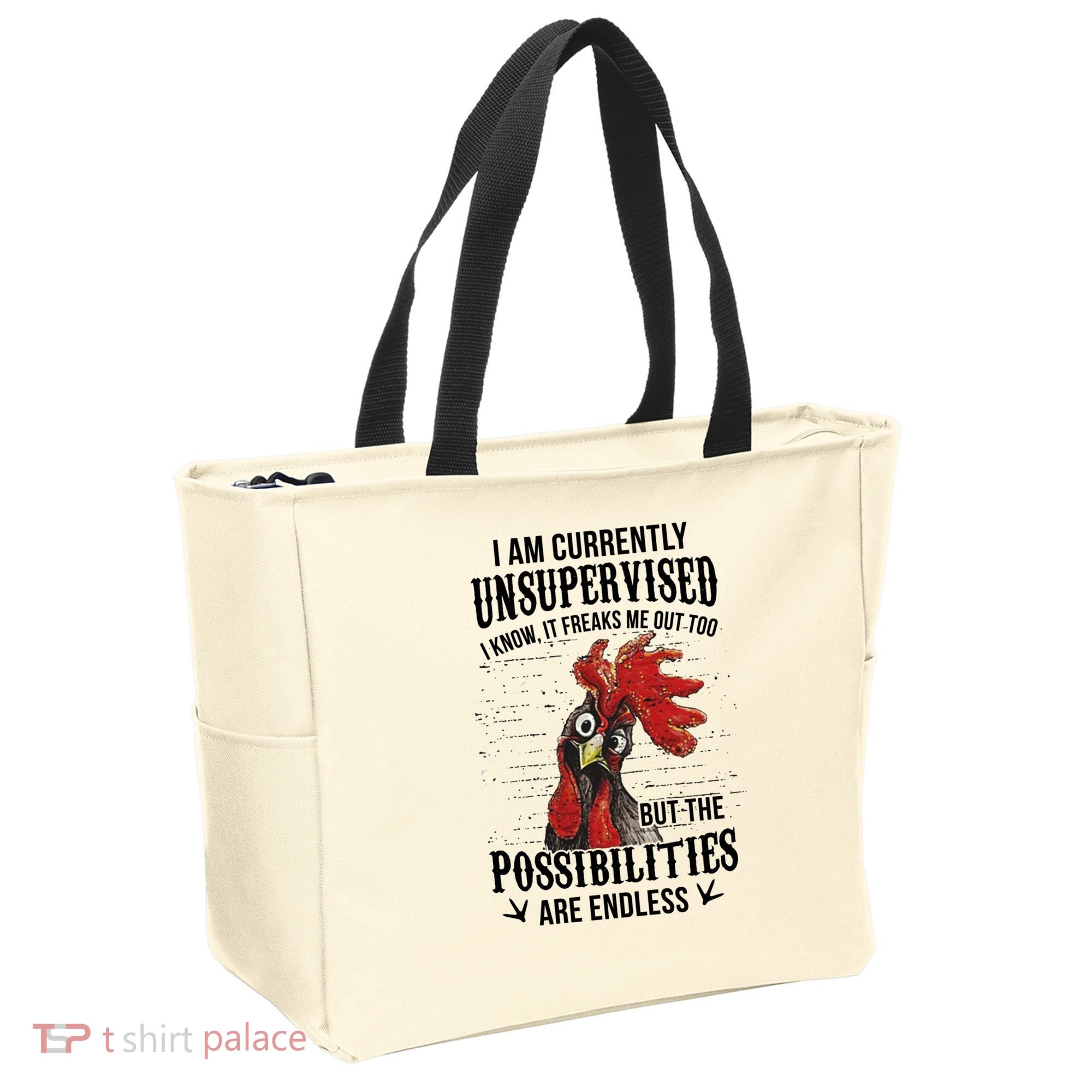 I Am Currently Unsupervised I Know It Chicken Farmer Gift Tote Bag