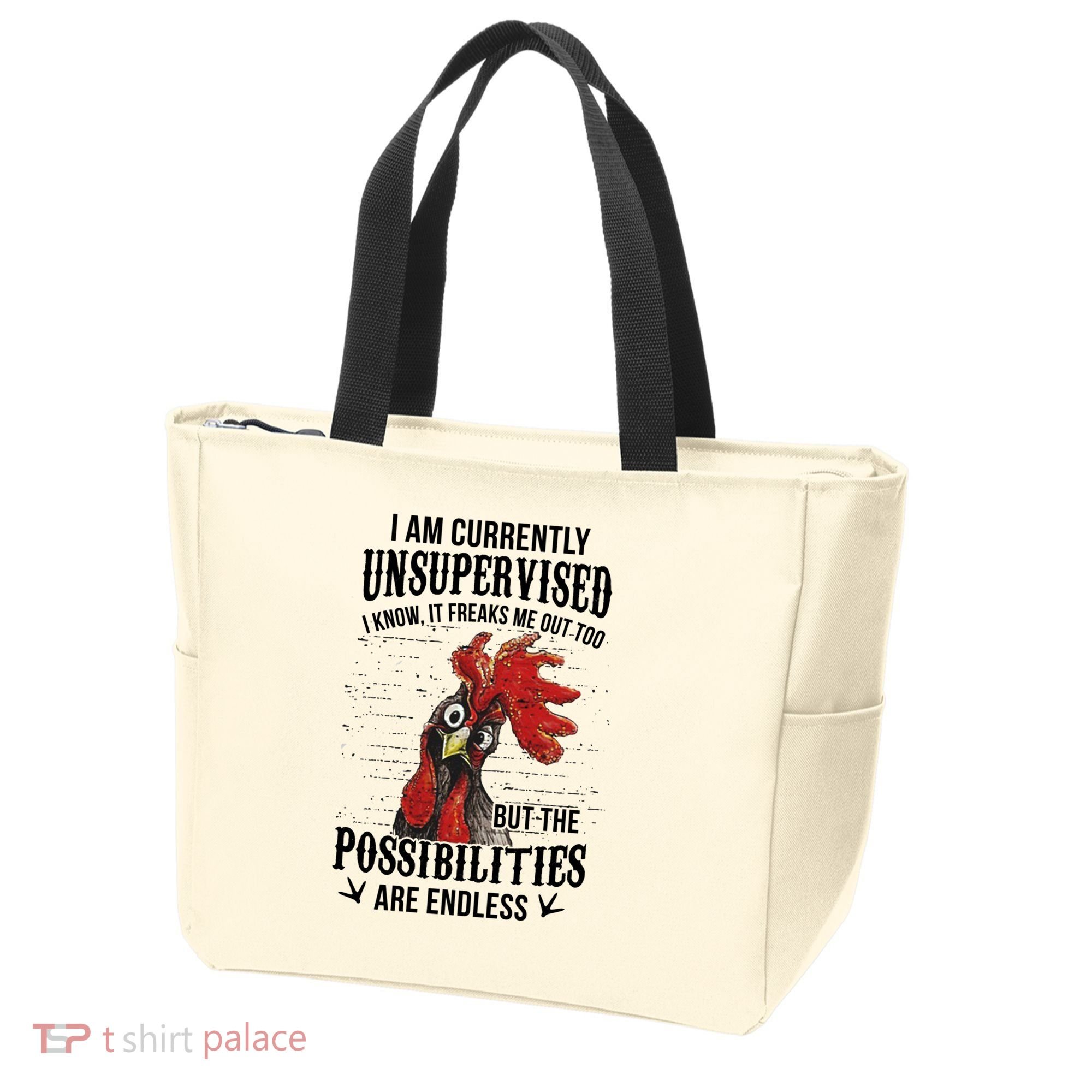 I Am Currently Unsupervised I Know It Chicken Farmer Gift Tote Bag