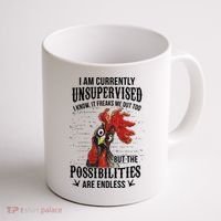 I Am Currently Unsupervised I Know It Chicken Farmer Gift Coffee Mug thumb 1