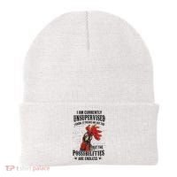 I Am Currently Unsupervised I Know It Chicken Farmer Gift Beanie thumb 0