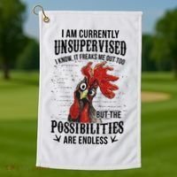 I Am Currently Unsupervised I Know It Chicken Farmer Gift Golf Towel thumb 1