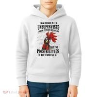 I Am Currently Unsupervised I Know It Chicken Farmer Gift Kids Hoodie thumb 4