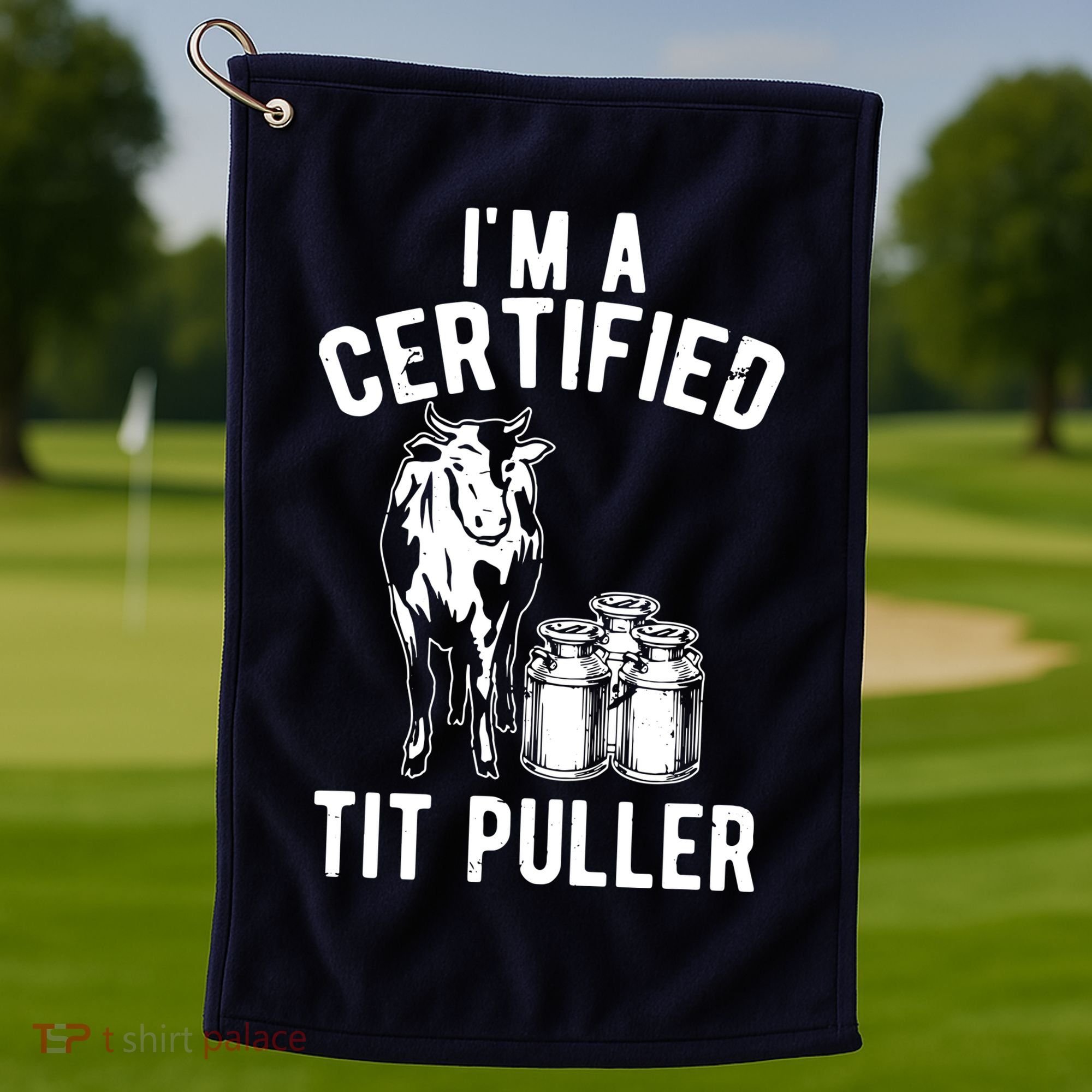 Im A Certified Tit Puller Funny Dairy Cow Farmer Gift Golf Towel