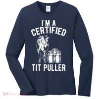 Im A Certified Tit Puller Funny Dairy Cow Farmer Gift Women's Long Sleeve Shirt thumb 0