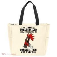 I Am Currently Unsupervised Chicken Rooster Funny Tote Bag thumb 0