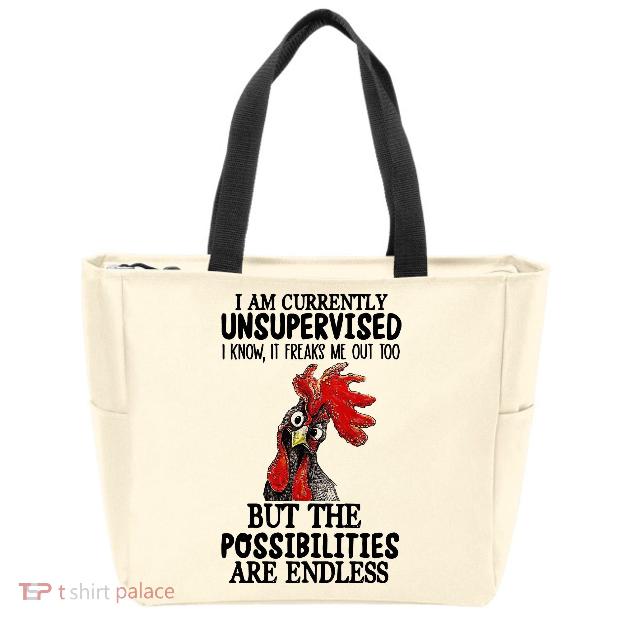 I Am Currently Unsupervised Chicken Rooster Funny Tote Bag