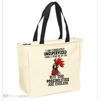 I Am Currently Unsupervised Chicken Rooster Funny Tote Bag thumb 2