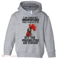 I Am Currently Unsupervised Chicken Rooster Funny Toddler Hoodie thumb 0
