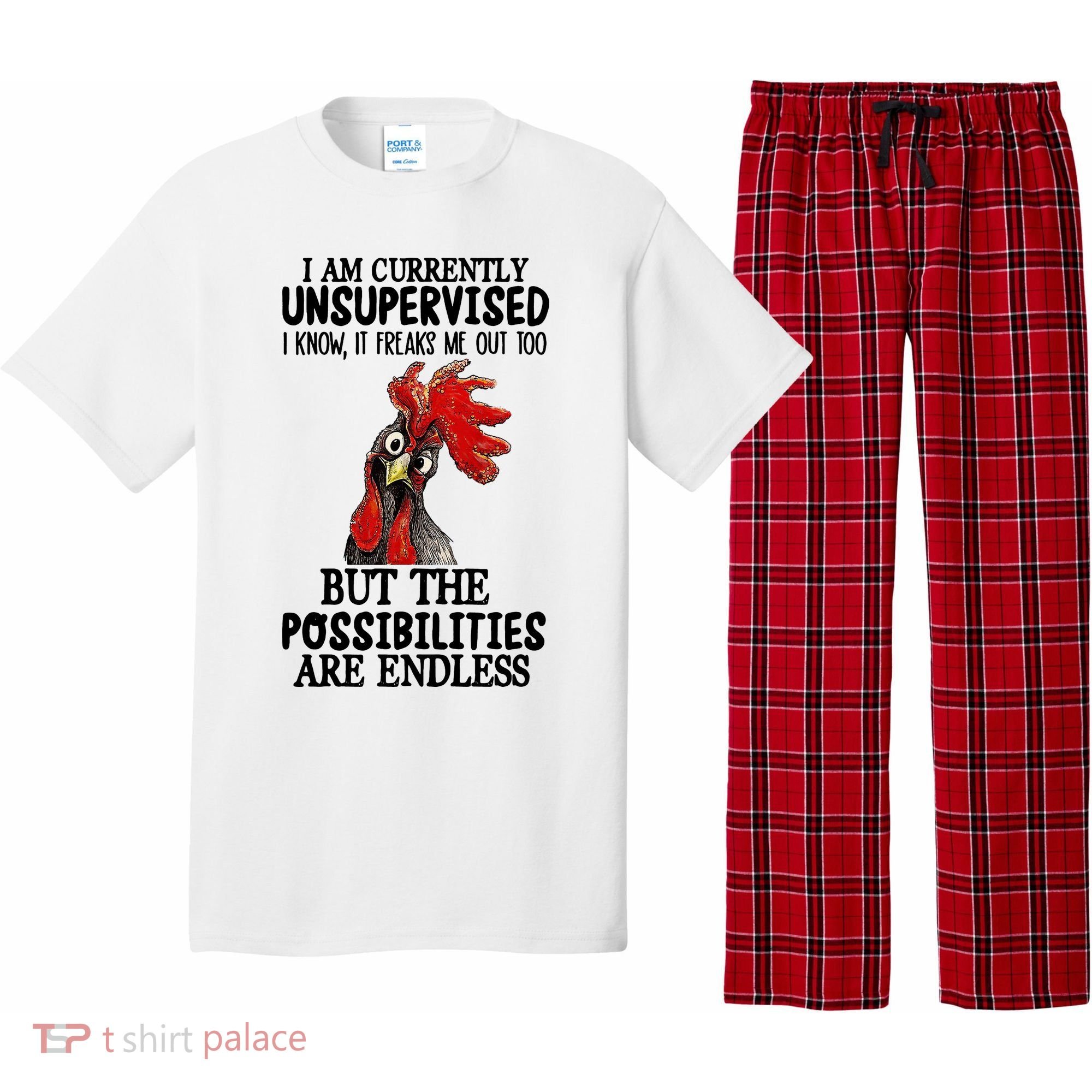 I Am Currently Unsupervised Chicken Rooster Funny Pajama Set